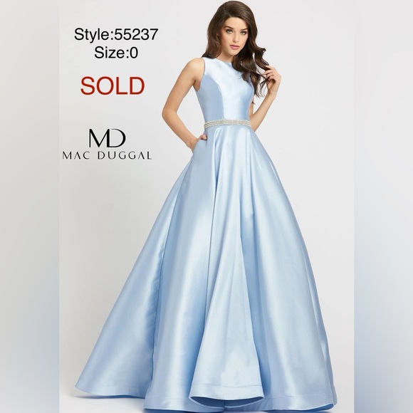 Mac Duggal Dresses & Skirts - Powder blue long sleeveless beaded prom dress